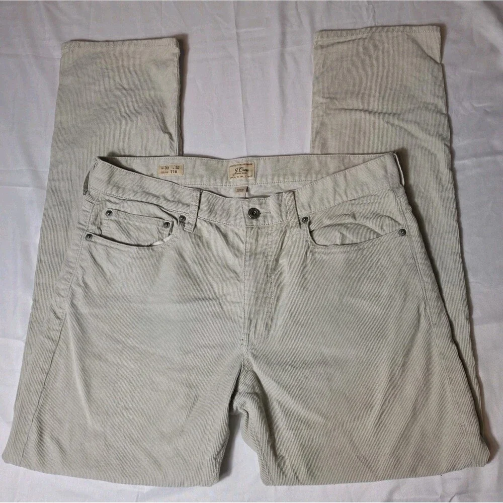 J.Crew 770 Straight Fit Corduroy Pants Jeans 33x32 Beige Stretch Straight Fit
